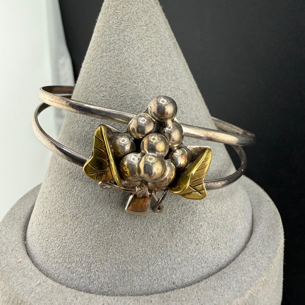 Vintage Taxco Cuff Bracelet‎ Sterling Silver Grape Cluster  7in